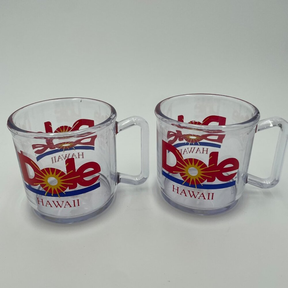 Dole Hawaii Clear Plastic Souvenir Mugs (Set of 2)